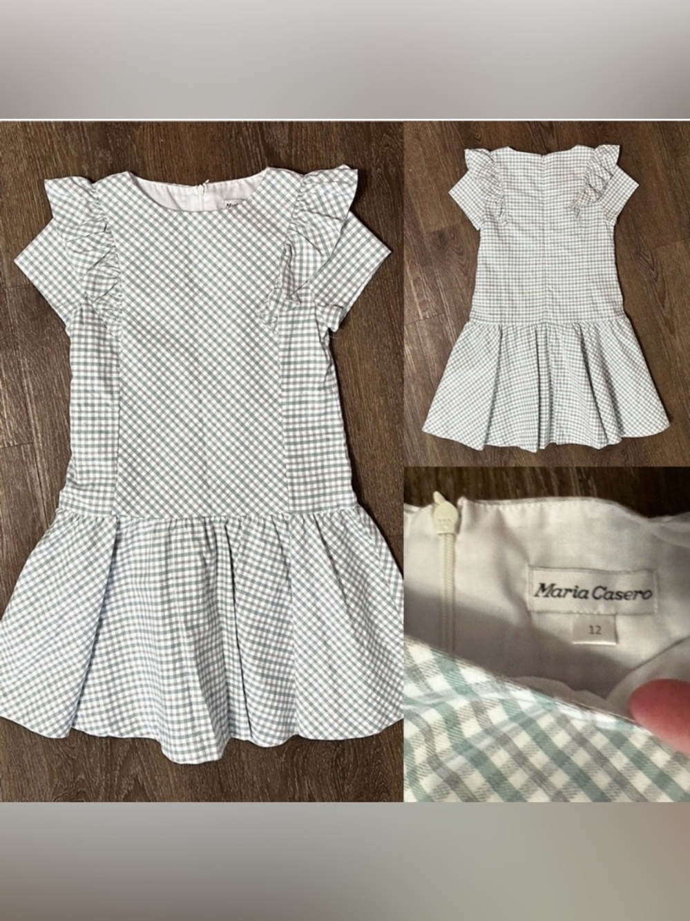Maria Casero Green Gray Lined Girls Dress Size 12 VGC Easter